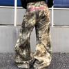 Unisex Customized Camouflage Embroidered Wide-Leg Jeans - Trendy, Rebellious, and Versatile Casual Wear.
