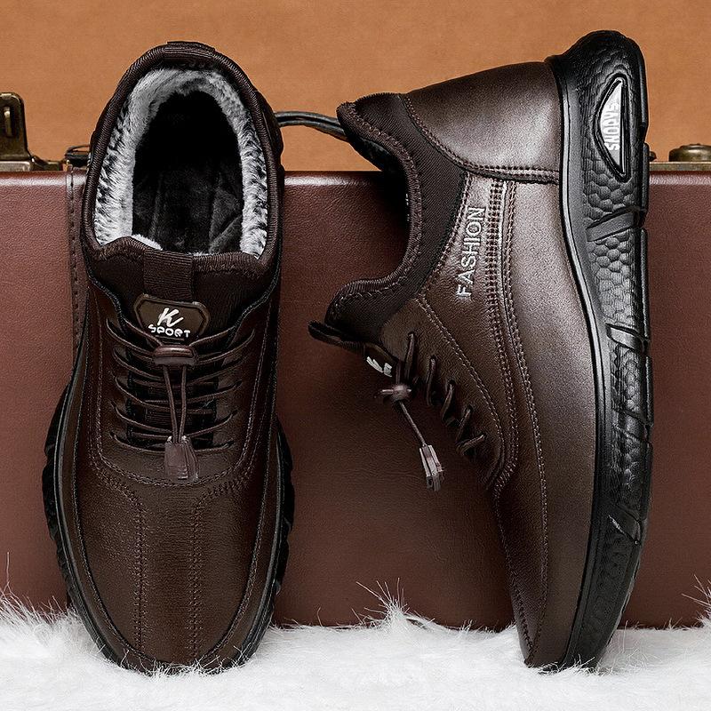 Men's Cotton Shoes Large Size Men's Boots Thick-soled Warm Leather Boots Piled and Thickened Cotton Boots Cold-proof and Comfortable Snow Boots