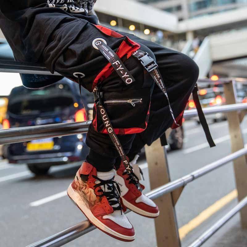 Pantaloni de jogging hip hop Pantaloni cargo pentru bărbați Pantaloni de sport cu buzunare de culoare blocă Pantaloni de trening Pantaloni de sport Streetwear Panglici cu litere Casual