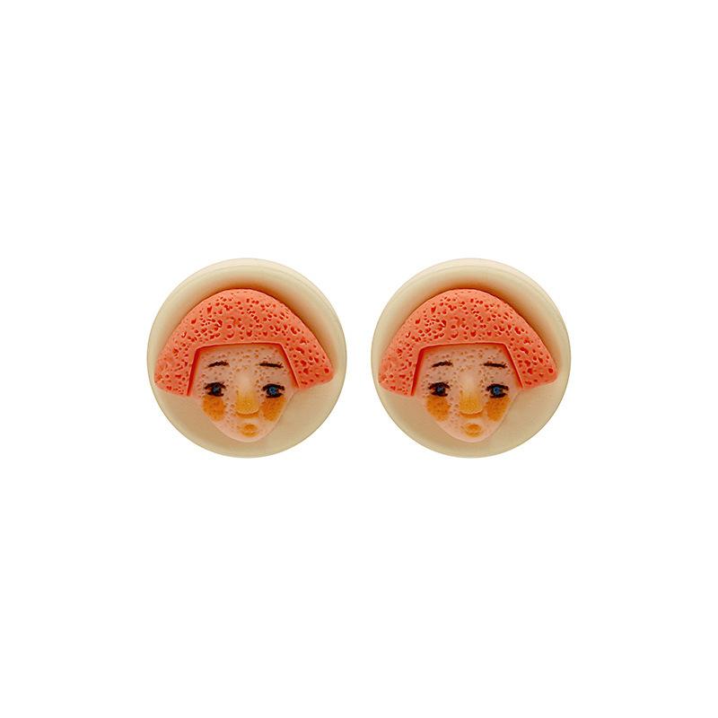Cute Cartoon Earrings Female Eccentric Girl Stud Earrings Resin Doll Face Female Simple Earrings