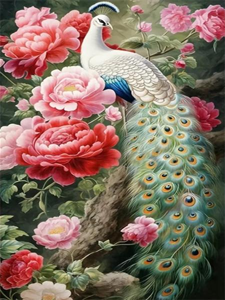 Pełny okrągły zestaw do malowania diamentami Pawie kwiaty Dekoracja domu Haft mozaika Zwierzęta Sztuka ścienna
