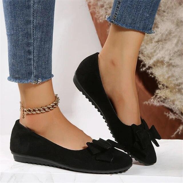Новинка 2024 года женская повседневная удобная обувь с галстуком-бабочкой женские однотонные туфли без шнуровки для вождения женские туфли на низком каблуке для вечеринок Zapatos Muje 35 чёрный 2498₽