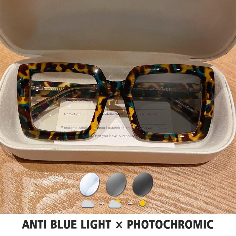 BLMUSA Square Photochromic Blue Light Blocking Large Frame Eyeglasses fashion Reading Glasses ladies Prescription Myopia Glasses