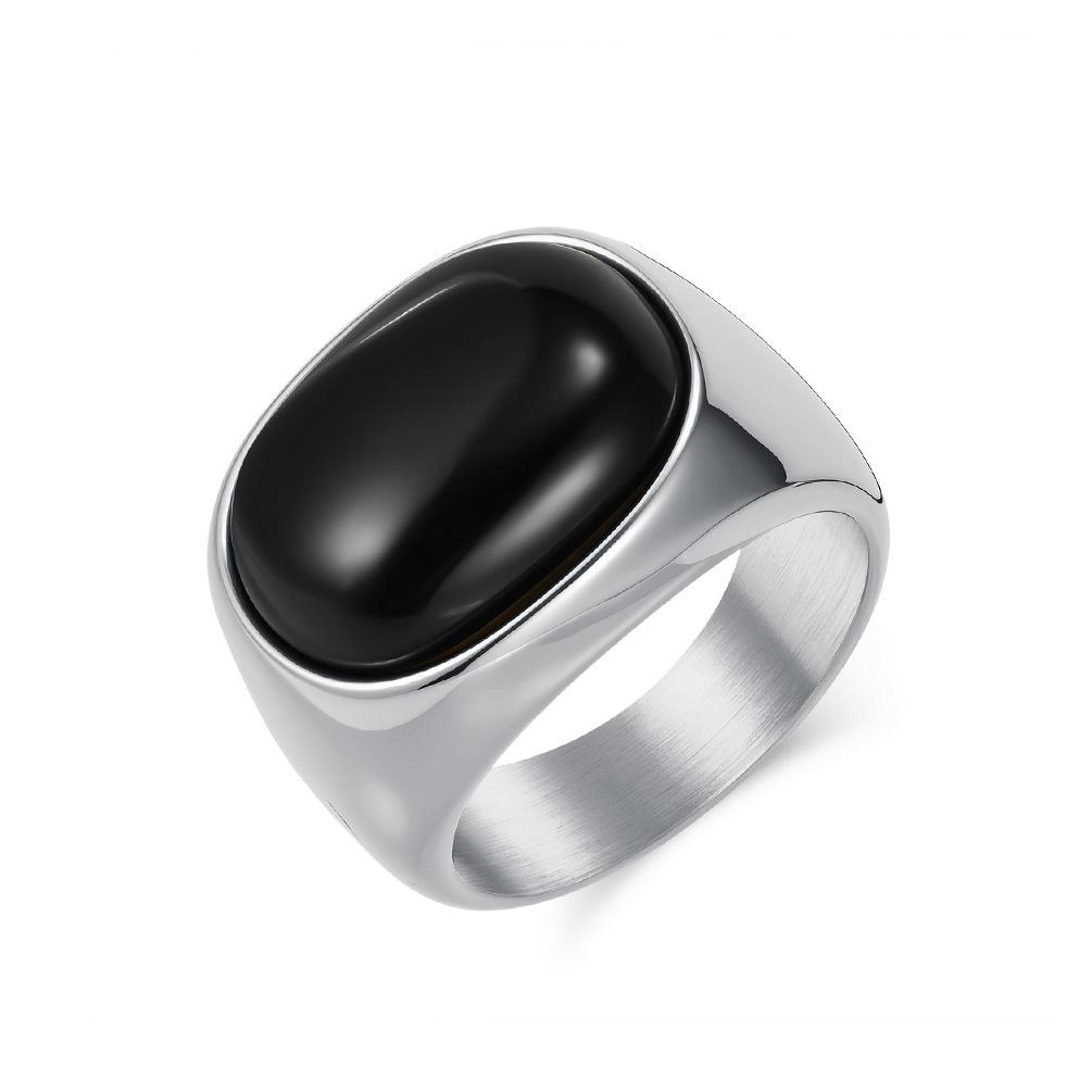 United States hot-selling retro simple natural tiger's eye stone gem titanium steel ring men's fashion personality high-end hand jewelry
