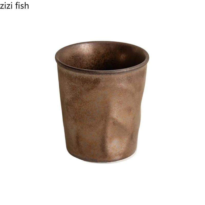 Vintage Rusty Glazed Ceramic Cup Creative Pinch By Hand No Handle Coffee Cup Milk Cups Beverage Cups Water Cups Home Tea Cup
