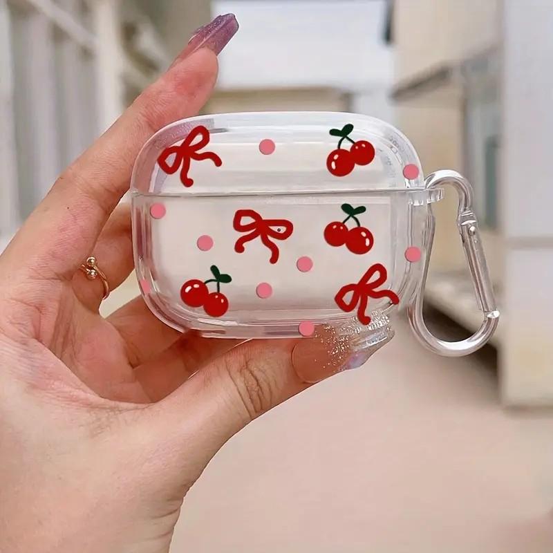 Transparent red bow cherry with AirPods 1/1 generation protective case Apple Pro/1 wireless bluetooth headset