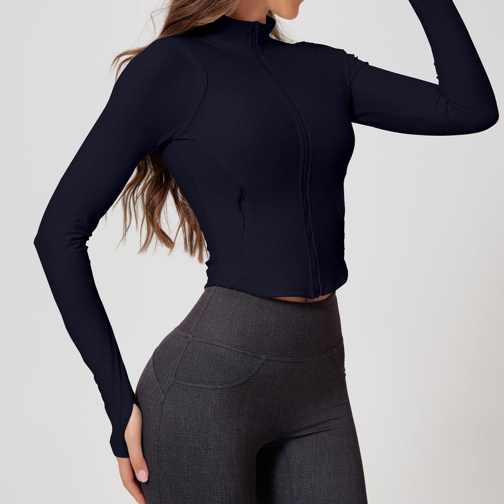 Women's Stand-Collar Windproof Yoga Jacket - Warm, Nude Feel, Long-Sleeve for Outdoor Running & Fitness