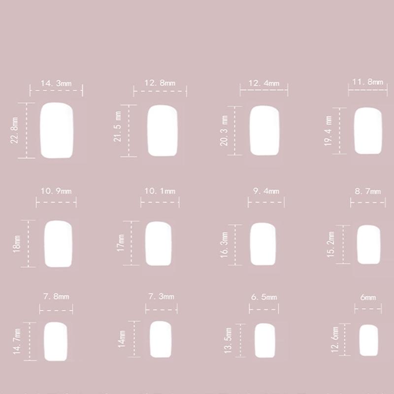 24 Pcs Flowers Artificial Nail French Tip Press On Nail Short Square Stick On Nail Glossy False Nail for Party