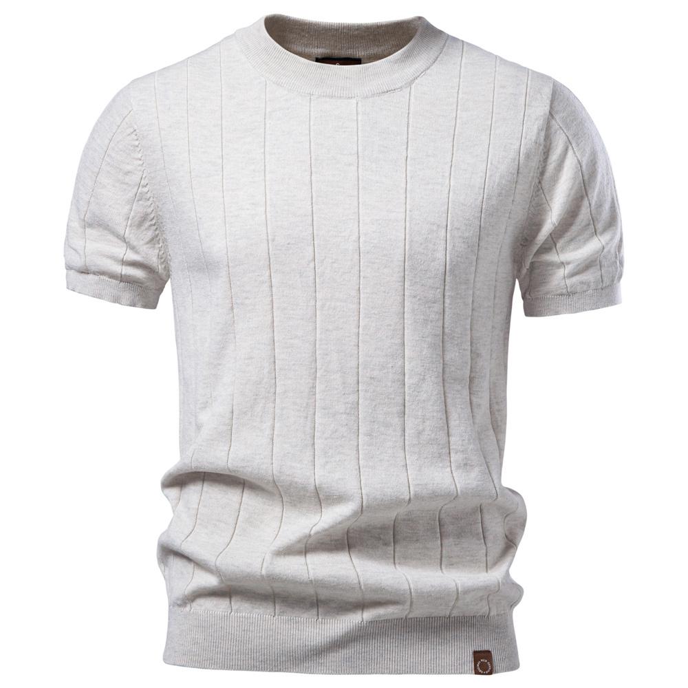 AIOPESON Men's 100% Cotton T-Shirt Wide Striped Crew Neck Smart Casual Old Money Vintage Tee Breathable Summer Knit Top