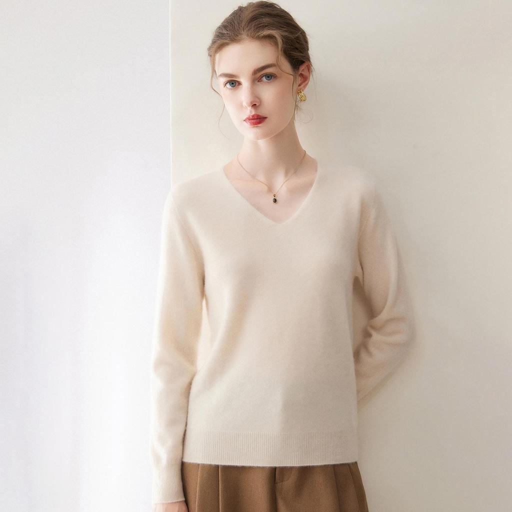 2026 New Autumn Winter Women's Pure Cashmere V-neck Sweater - Loose, Versatile Knitwear