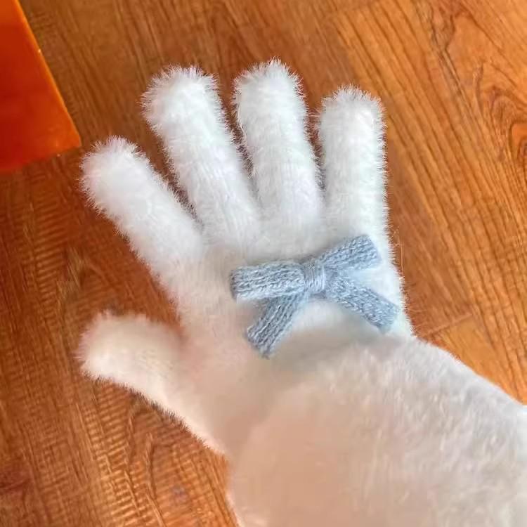 

Скидка для новичков: Женские зимние перчатки из плюшевого трикотажа с флисовой подкладкой в корейском стиле с голубым бантом