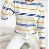 Women's round neck casual basic contrast striped long-sleeved T-shirt simple commuting