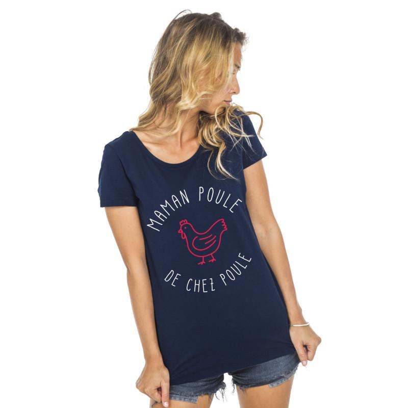 Camiseta feminina - MAMAN POULE DE CHEZ POULE S azul marinho