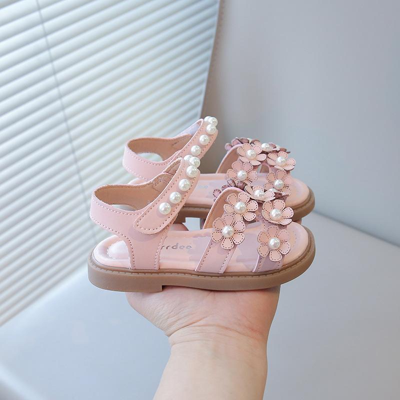 Summer Pearl Floral Soft Sole Princess Sandals Kids Girls Beach Shoes 21 розовый