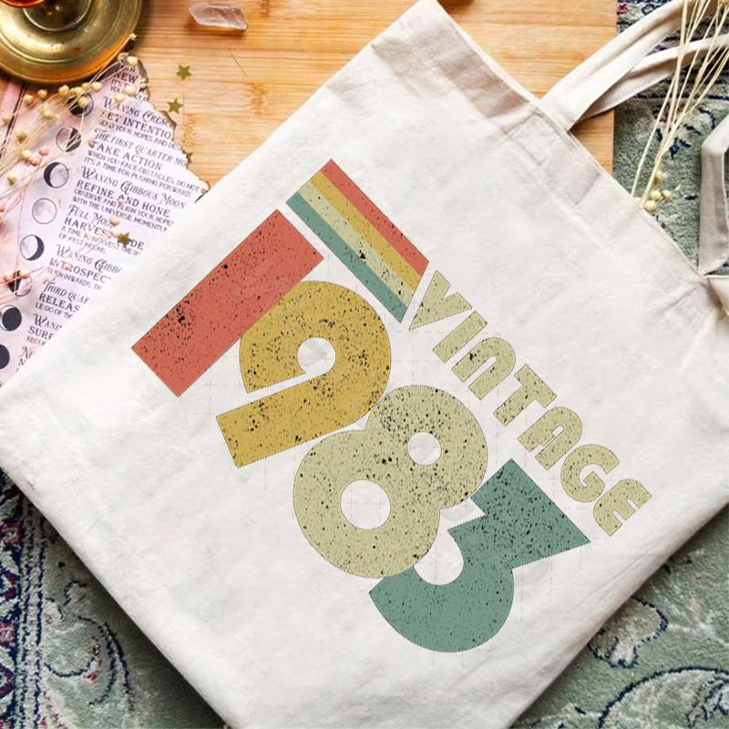 Fancy Style Studio Vintage 1986 40ste Verjaardag Schoudertas Dames Heren Eco Duurzaam Boodschappentas Casual Retro 1980 Tot 1989 Canvas Klassiekers Tote Bags beige