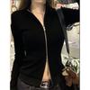 Women's Korean Stand Collar Double Zipper Slim Fit Long Sleeve T-shirt - 2025 Autumn Chic Design
