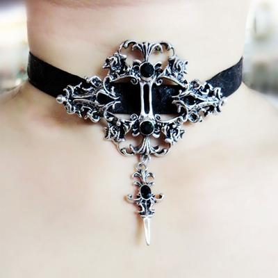 Moteriški gotikiniai juodų nėrinių karoliai Helovino punk kostiumų vakarėliui Royal Court Vampire Choker papuošalai Dovana Vintage Choker