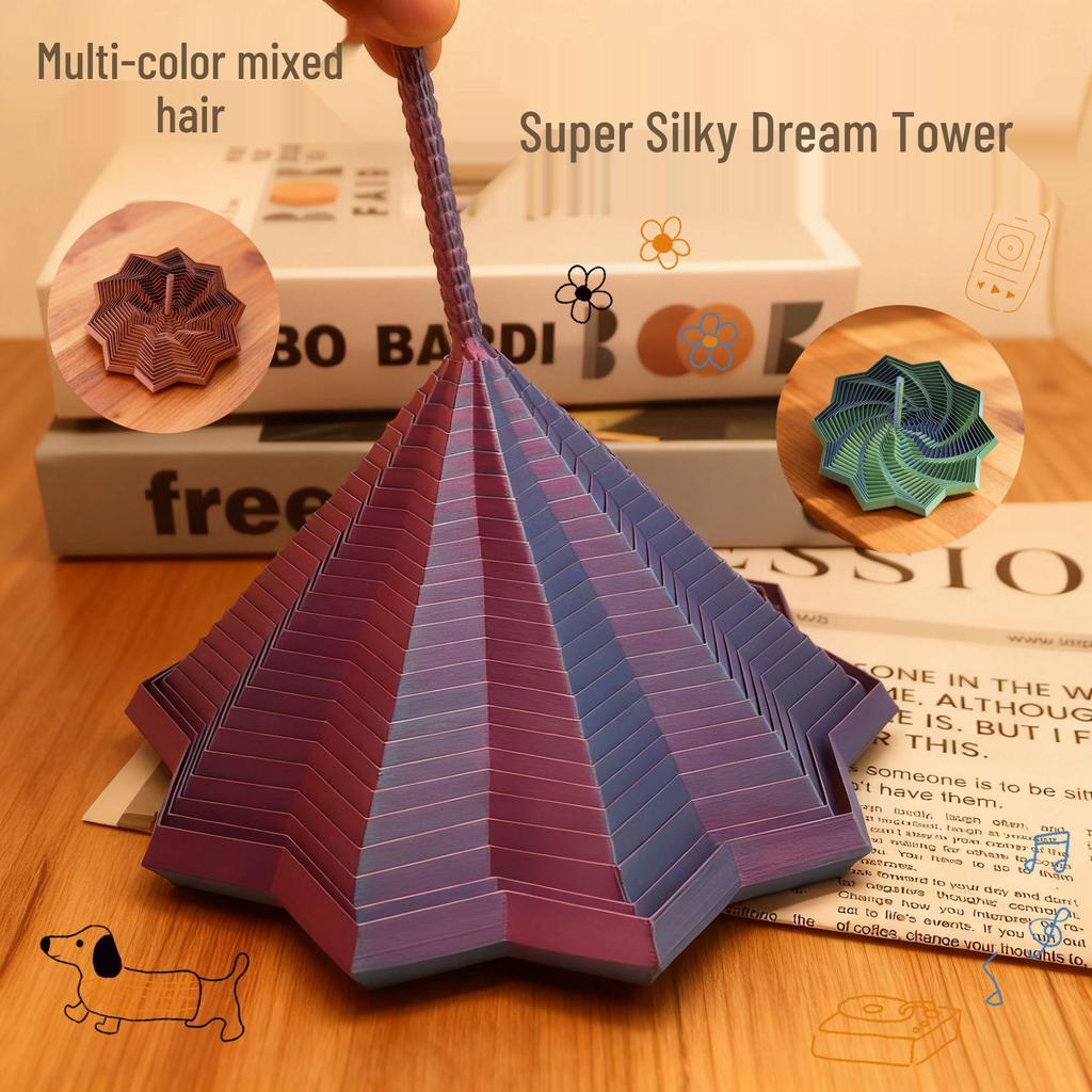 Octagonal 3D-Printed Radish Tower Spiral Sensory Star with Handle - Desktop Ornament Toy