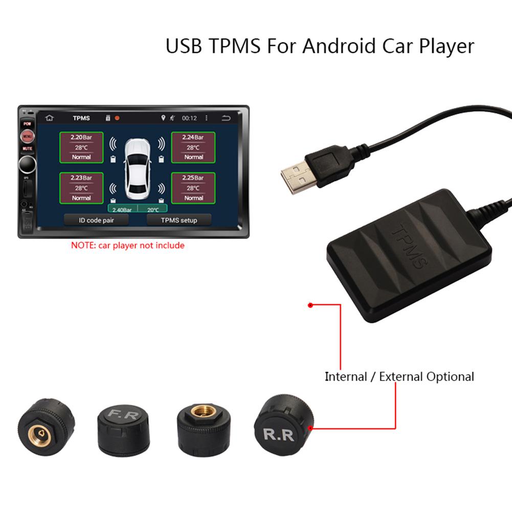 

Датчик TPMS USB система контроля давления в шинах внешний модуль датчика автоматической сигнализации 4 датчика для автомобиля автобуса микроавтобуса и многого другого чёрный