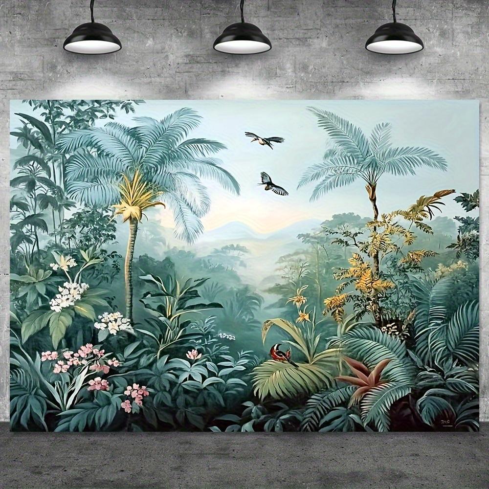 1pc Tropical Rainforest  Birds Wall Tapestry  Vibrant Jungle Scene with Lush Foliage Colorful Birds  Misty Sunlight on Durab 74x94cm(29x37in)