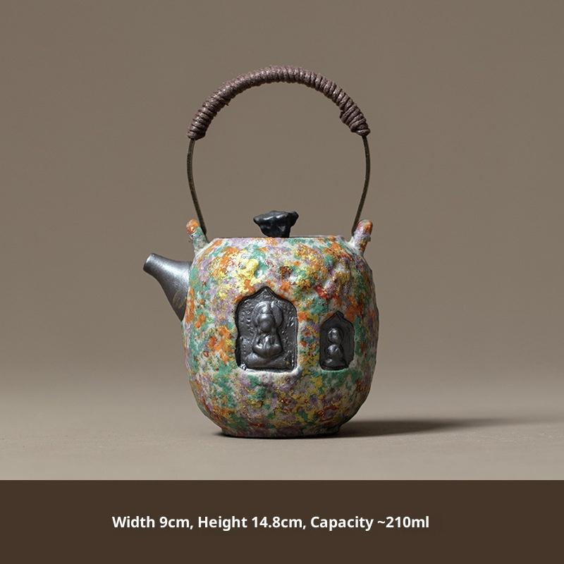 

Dunhuang Enlightenment Seven Colors Old Rock Clay Teapot Household Handle Teapot Retro Pottery Tea Infuser Tea Kettle