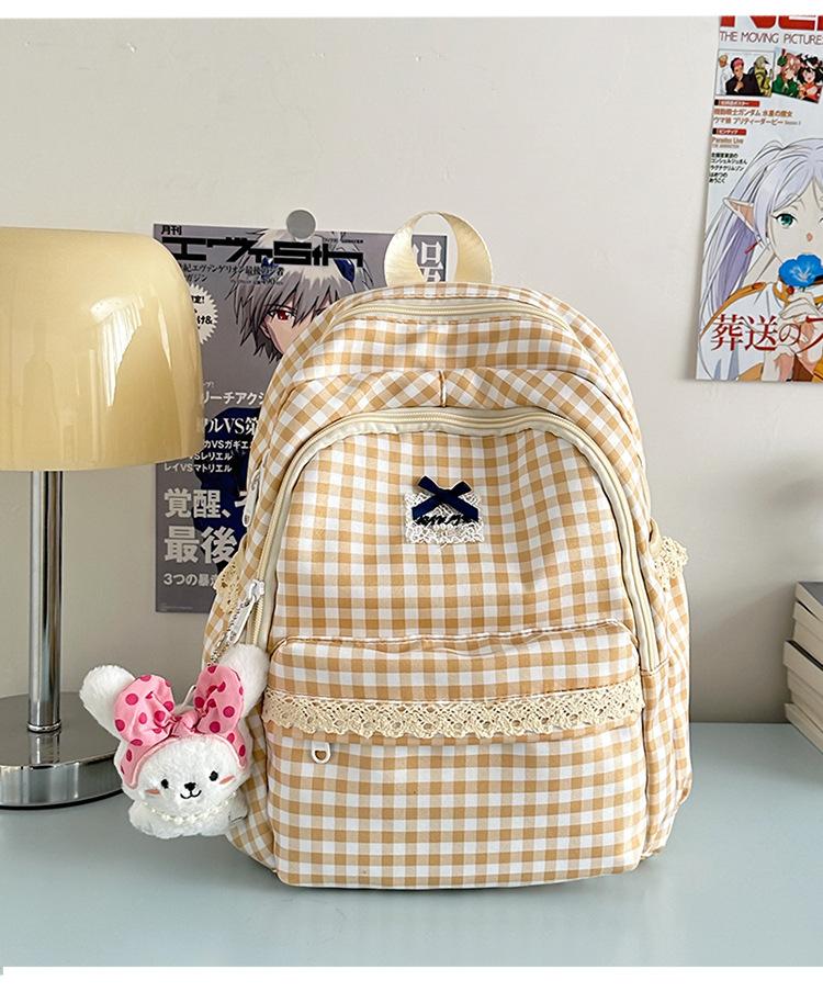 Schoolbag new Japanese ins fresh and sweet plaid backpack junior high school students lightweight travel large capacity backpack