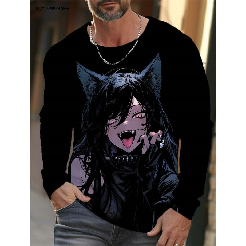 Cartoon Sexy Girl Pattern Men's Long Sleeve T-Shirt 3d Printed Oversized T Shirts For Men Personality Girl Harajuku Clothing Tops