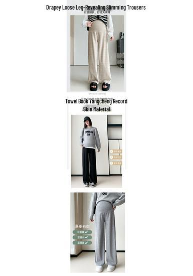 Autumn/Winter Maternity Wide-Leg Cashmere Pants: High Waist, Slimming, Straight Leg