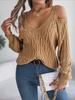 Fashion Loose Off Shoulder V‑Neck Women's Sweater Knitted Autumn Hollow Top Long Sleeve Pullovers Solid Casual Knitwear Sweaters