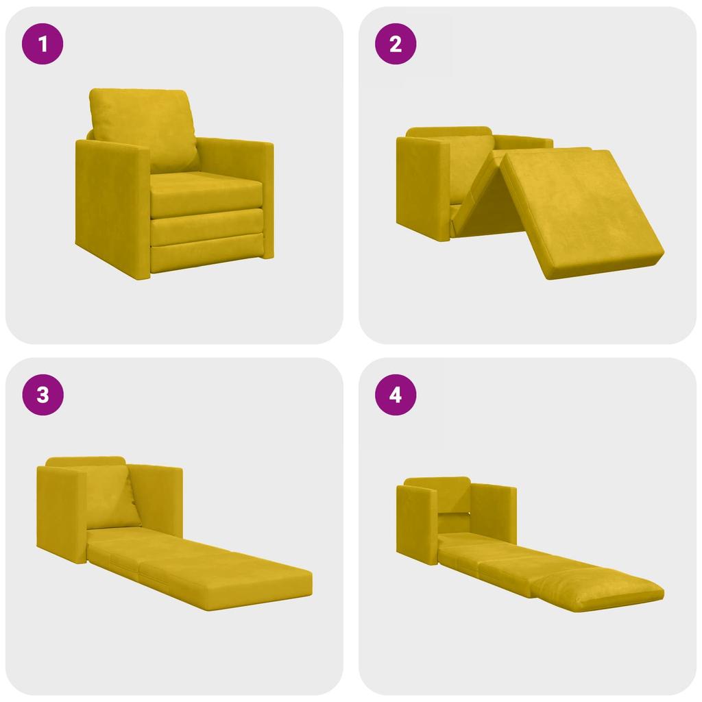 Yellow Velvet Sofa Bed 74 X 77 X 81 Cm