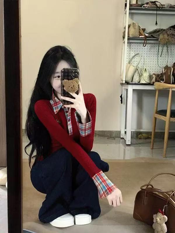 Women's Retro Slim-Fit Plaid Polo Shirt - Winter Design
