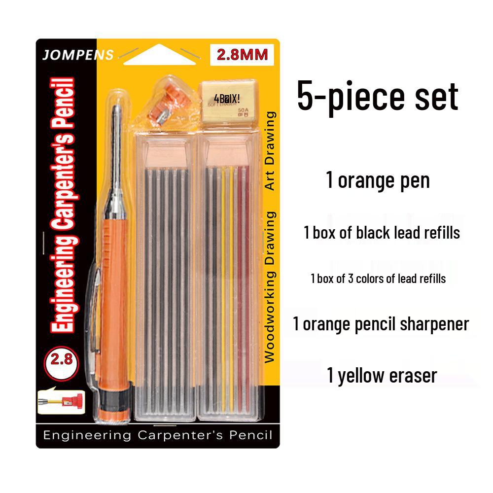 Professional Long-Head Metal Woodworking Pencil with 2.8mm Graphite Lead