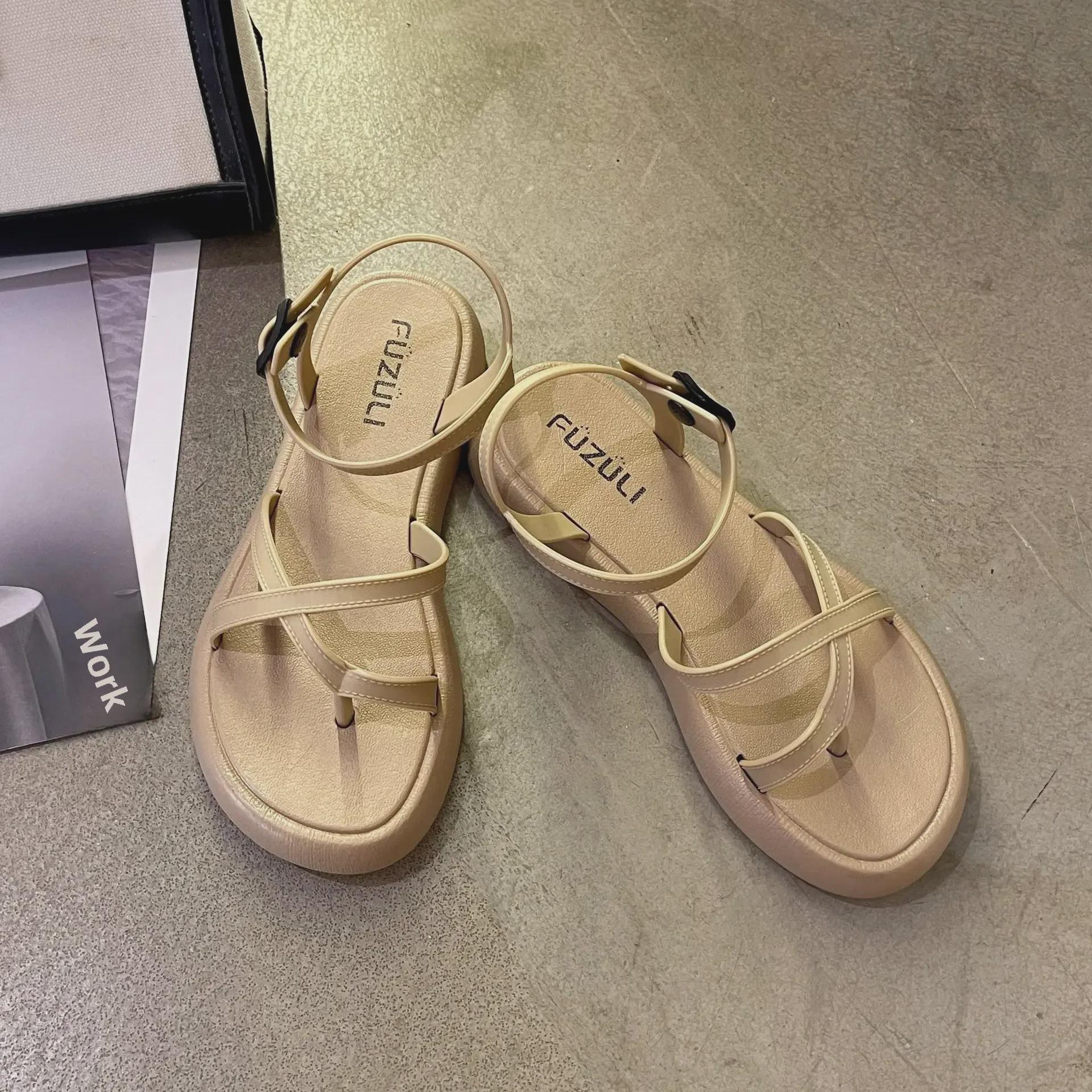 

Женские летние сандалии с открытым носком и пряжкой на плоской подошве - New Fashion Fairy Style