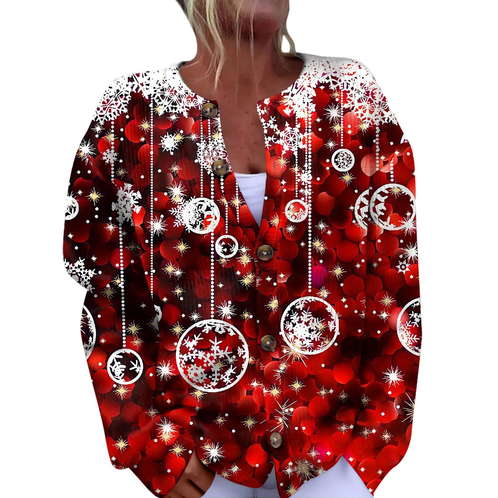 

Женская мода рождественский принт длинный рукав вязаный кардиган пуховик XL белый