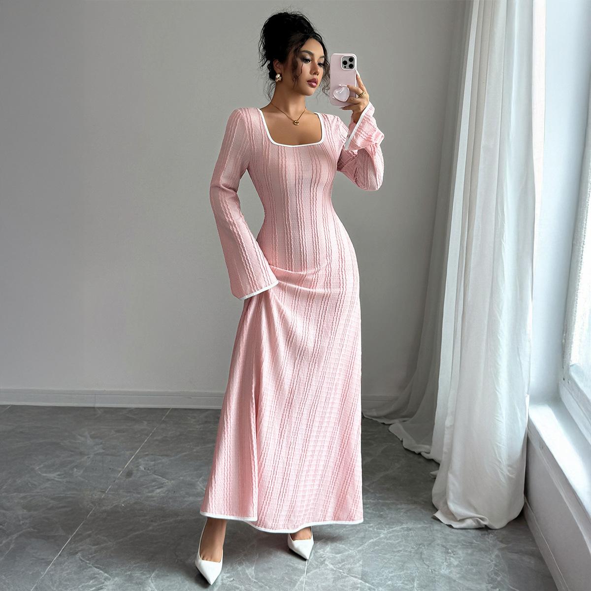 

Women s Luxury A-Line Maxi Dress, Slim Fit Minimalist Long Sleeve Gown with Flared Hem, Sophisticated Evening Dress for Special Occasions XL рожевий