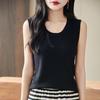 2025 Spring Worsted Wool Round Neck Sleeveless Knitted Vest - Solid Color Pullover Top