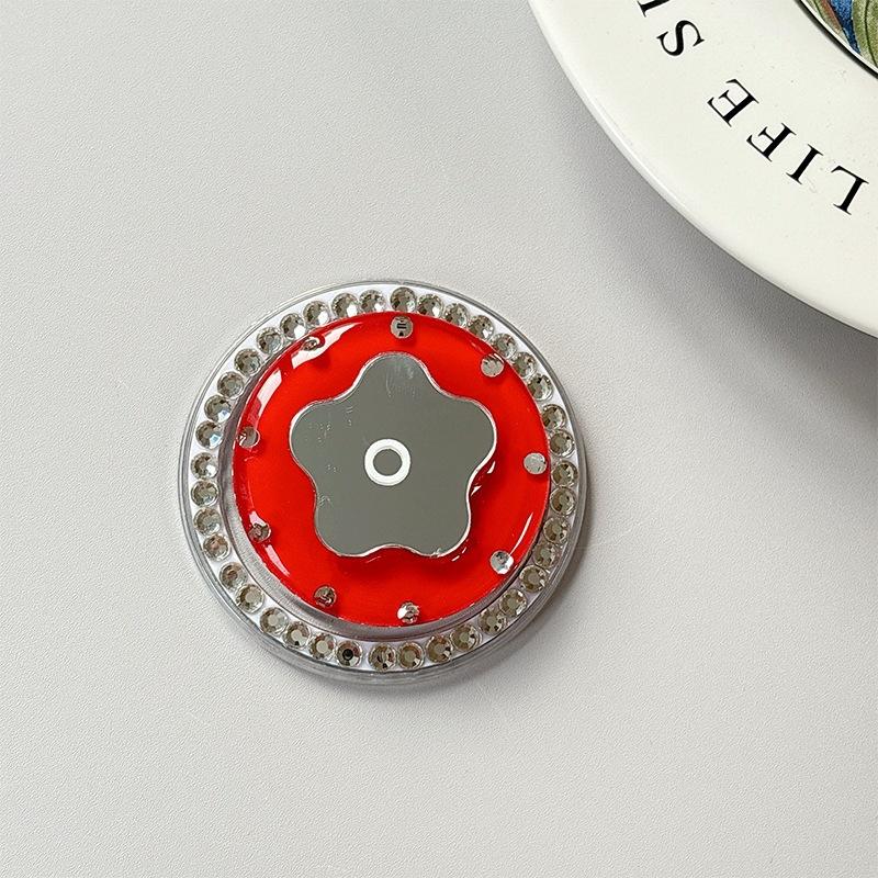 Small Fresh Flower Mirror Mobile Phone Airbag Holder Solid Color Ring Rhinestone Magnetic Creative Design Women'S Gift