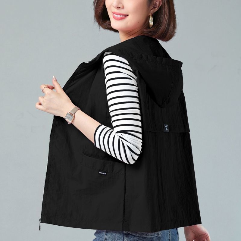 Women's Thin Jacket Sunscreen Hooded Vest Office Casual Vest