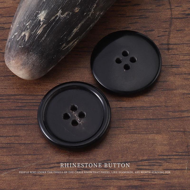 

5pcs Round Edge Horn Buttons Four-Eye Suit Dress Button Woolen Coat Trench Coat Button Shirt Cardigan Sweater Buttons 11mm black