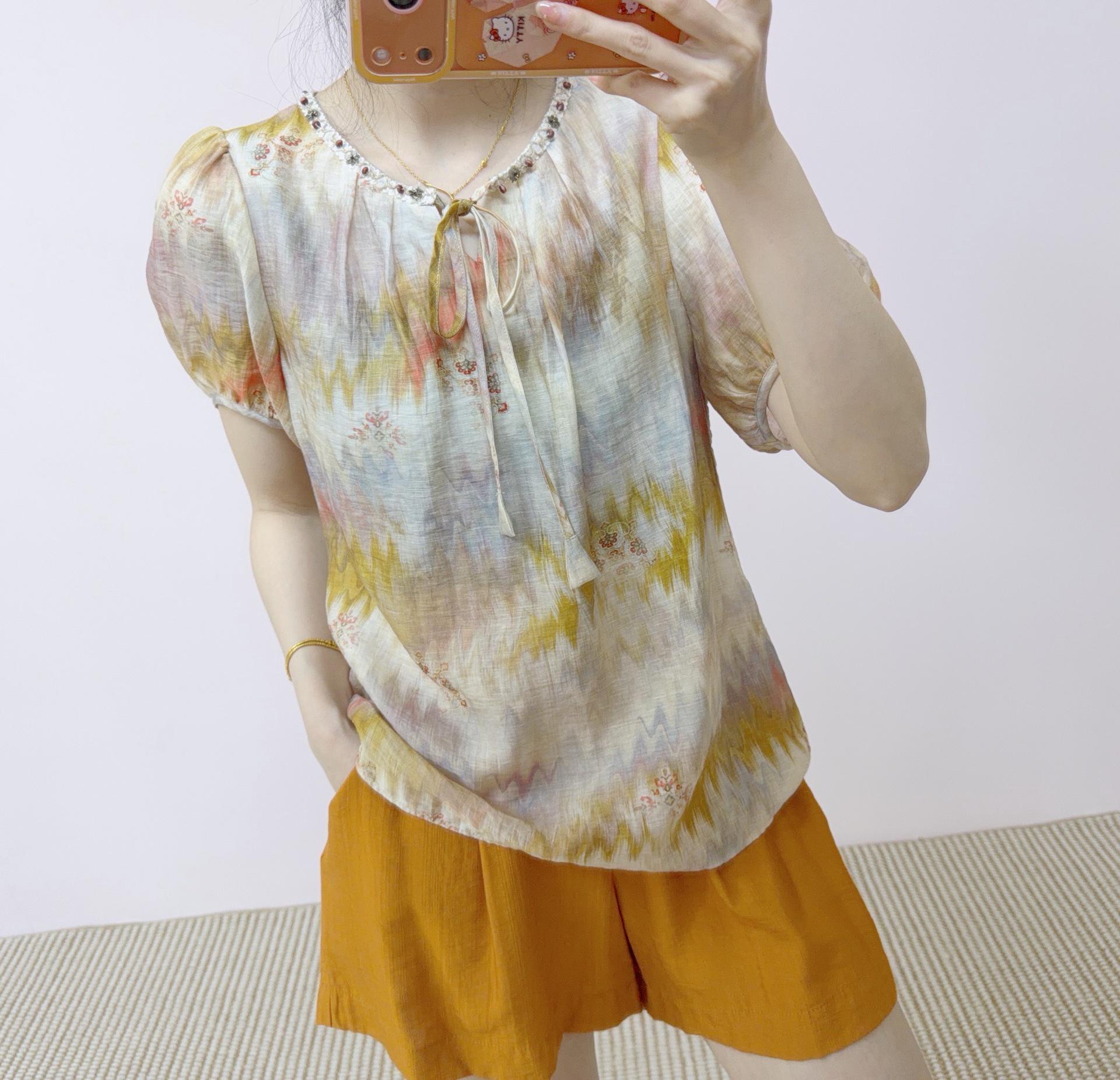 2026 Summer Fashion Slimming Two-Piece Set: Printed Top & Shorts M (45-55 kg) жёлтый