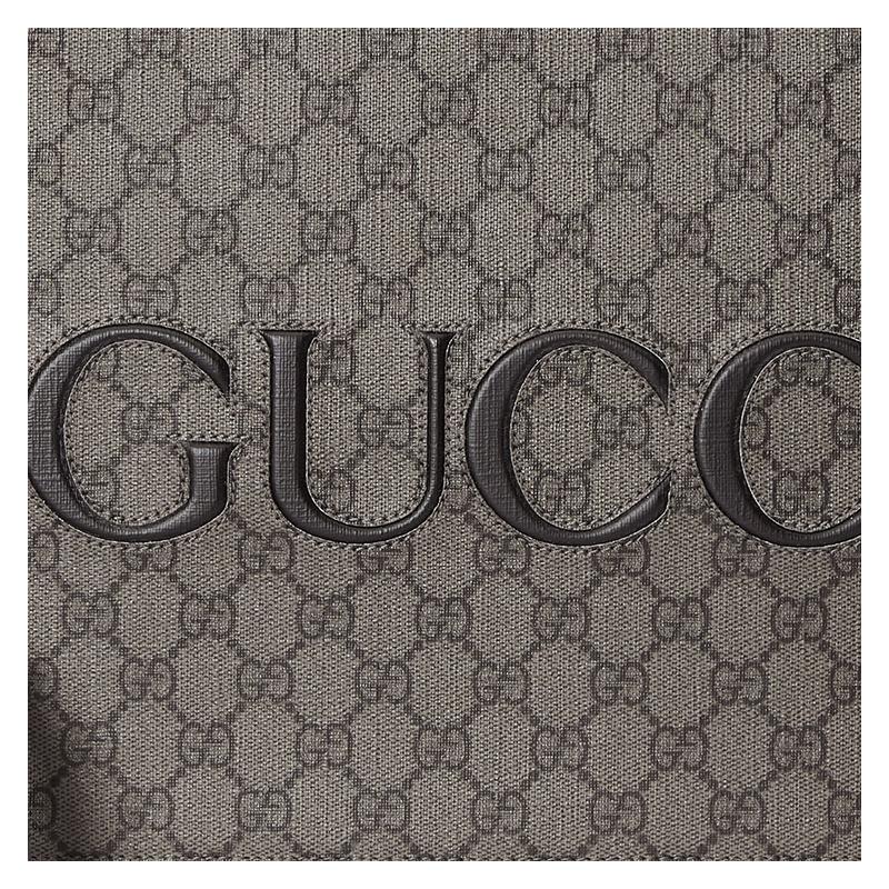 Gucci Brand Logo Zipper Closure Supreme Canvas Canvas Bag Clutch Men's Gray and Black