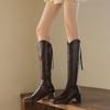 Krazing Pot PU Autumn Winter Shoes Riding Boots Square Toe Keep Warm Zipper Size 43 Handsome Knee Boots