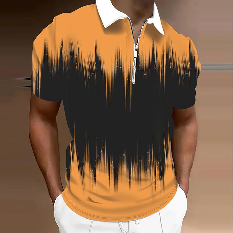 

Мужская рубашка поло повседневная на молнии с коротким рукавом модная повседневная на молнии летняя весенняя рубашка стандартного кроя с 3D-принтом XS оранжевый