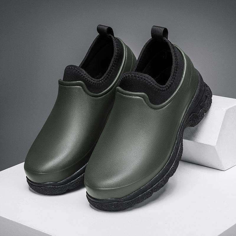 Men's Non-slip Chef Shoes Work Shoes Car Wash Shoes Rain Shoes Fashion Wear-resistant Non-slip Heightened Water Shoes 35-48
