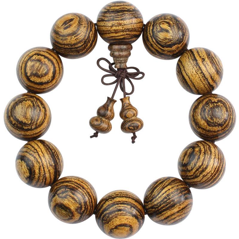 Purple Yew Wood Handcrafted 108-Piece Tiger Skin Sandalwood Buddhist Beads Bracelet for Couples