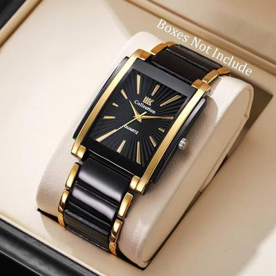 Luxusní obdélníkové pánské business hodinky Náramek z nerezové oceli Quartzové náramkové hodinky Reloj Hombre