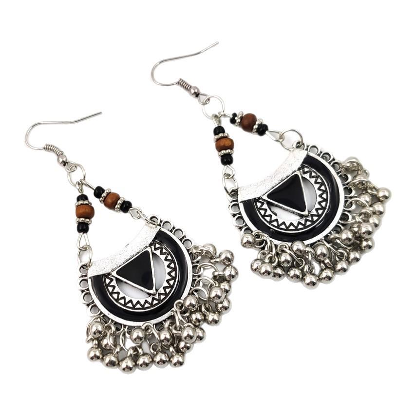 Versatile Retro Ethnic Multi-Element Earrings: Seed Beads, Wood & Oil-Rubbed, Triangle & Fan Shapes, Metal Ball Accessories