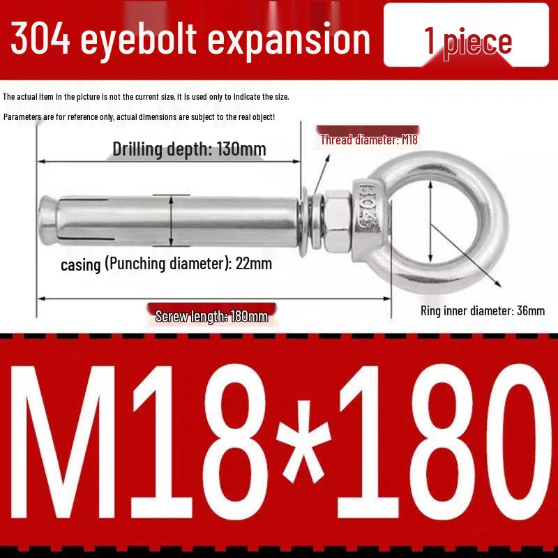 304 Stainless Steel Expansion Bolt with Ring Hook, M6/M8/M10/M12.