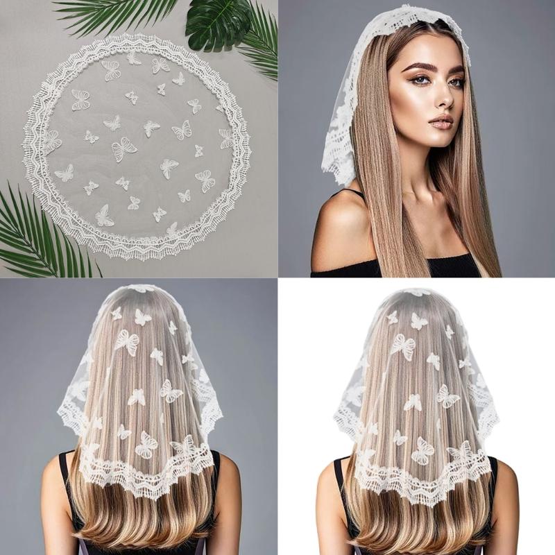 Dámský mantilový šál Svatba Kostel Krajkový lem Šátek Měkký Květinový šátek Závoj Svatební pokrývka hlavy Mantila