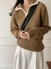 Longmei Women's Wool Sweater: Loose, Contrasting Trim, Korean Style, for Autumn/Winter 2026.
